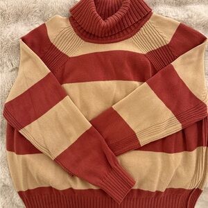 Esprit Red and Tan Striped Turtleneck Sweater